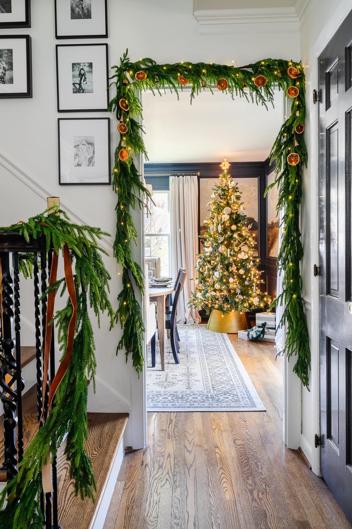 DIY orange slice garland for Christmas around a doorway