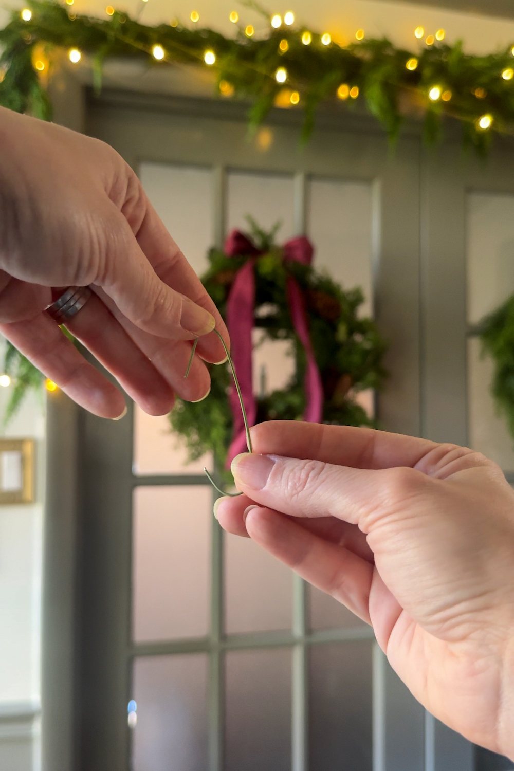 how to hang doorway garland inside with no damage for Christmas