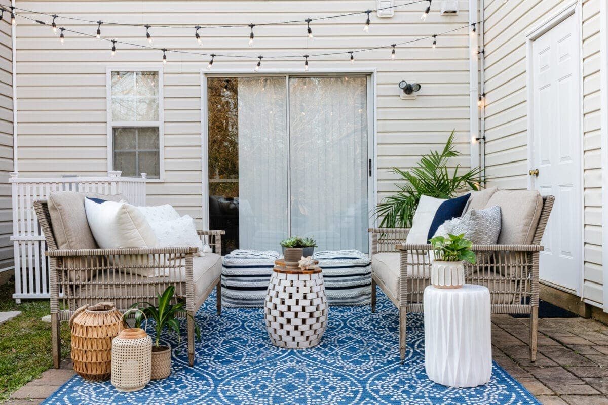 patio string lights hanging from siding clips