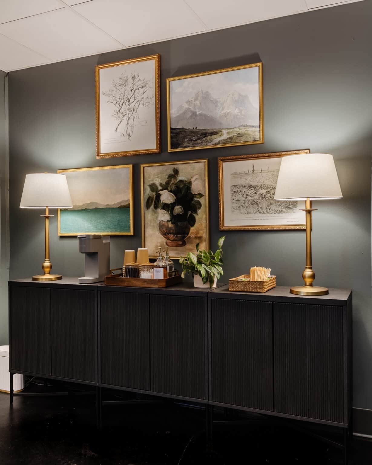 traditional gallery wall in office