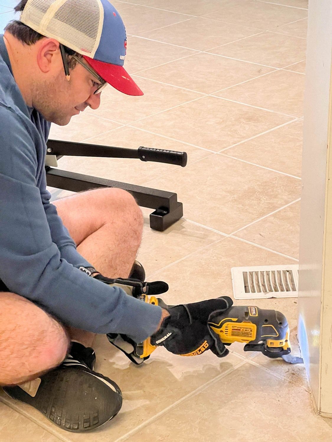undercutting door jambs with oscillating tool to fit LVP flooring