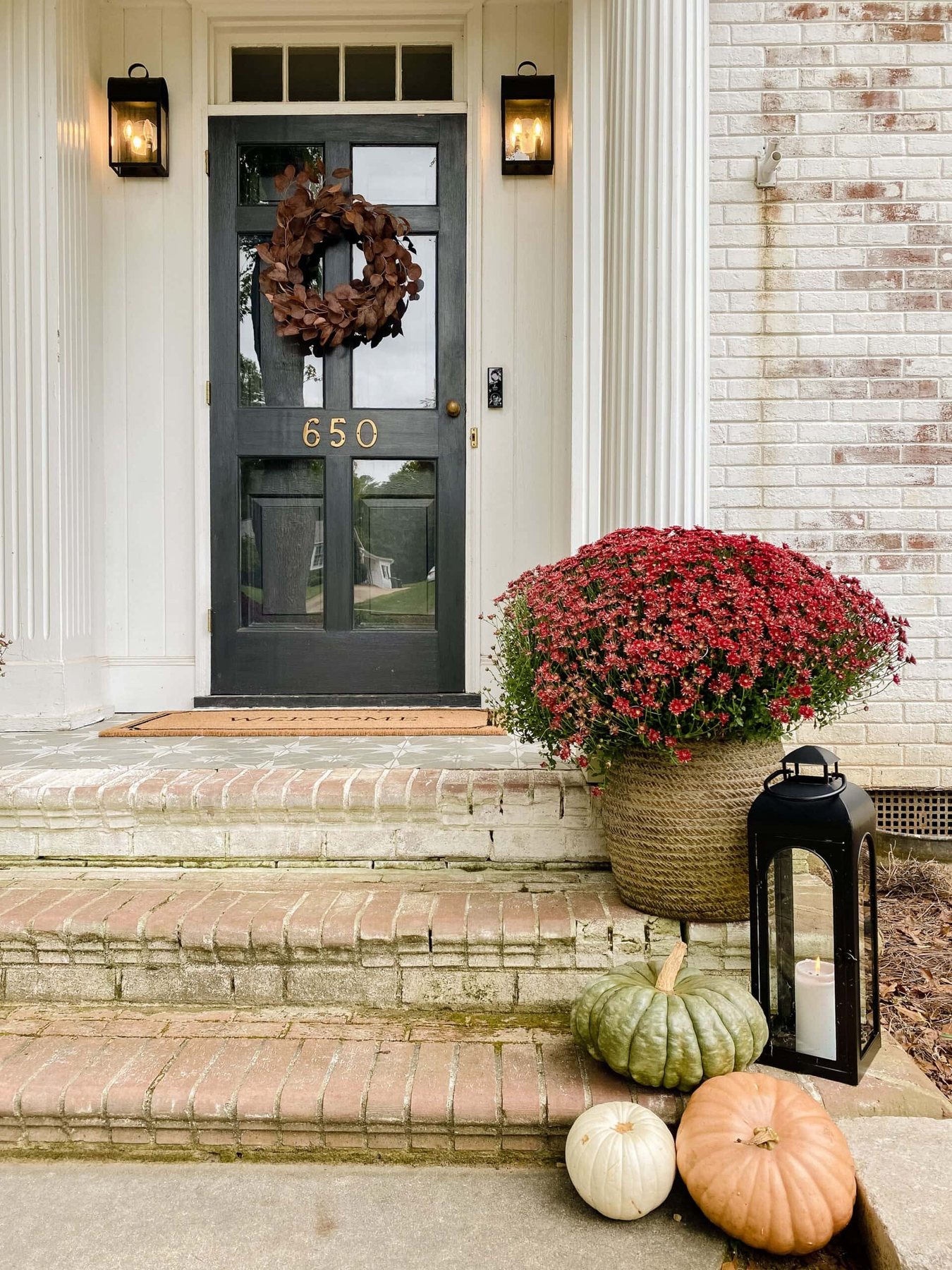 preserved pumpkins on a fall porch