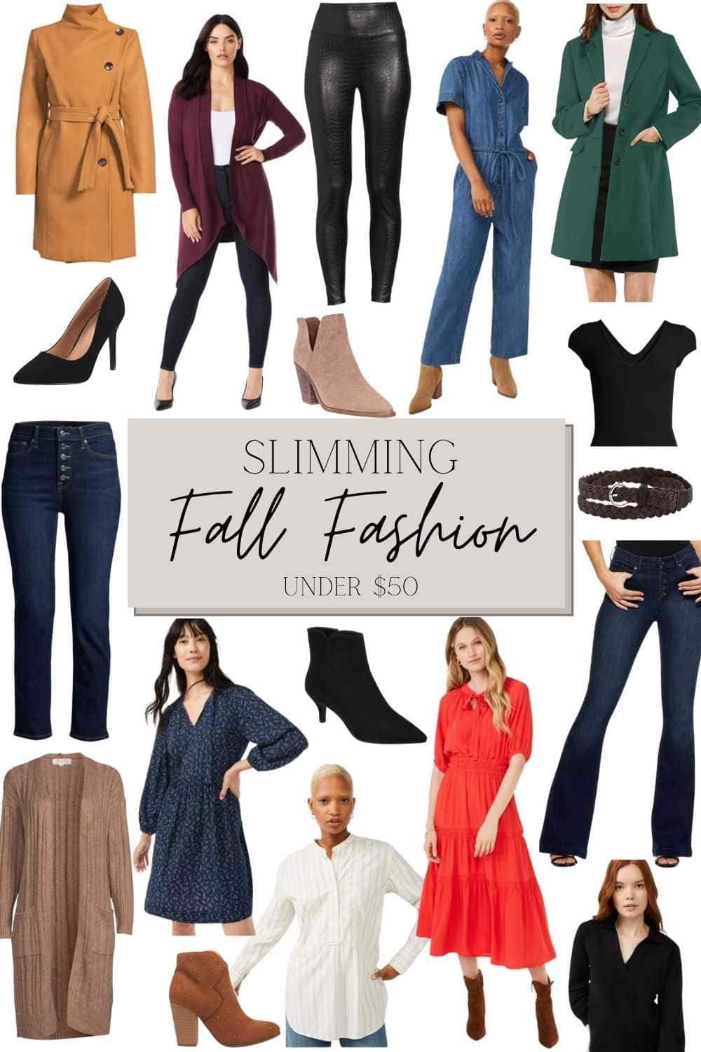 Slimming Fall Fashion Under $50 | 14 fashion styling tricks to help you look slimmer along with 6 budget-friendly fall outfits from Walmart.