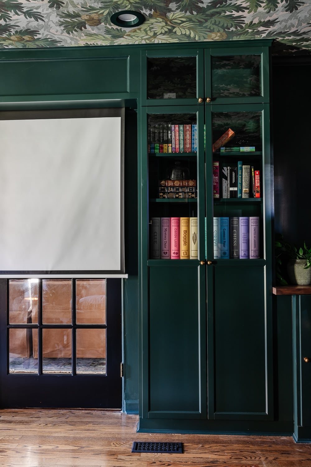 ikea billy bookcase built in in a media room