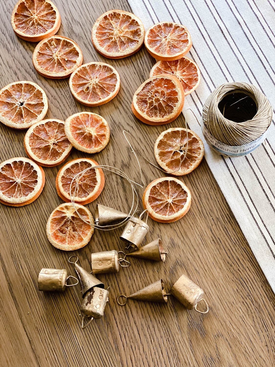 supplies used for making dried orange garland