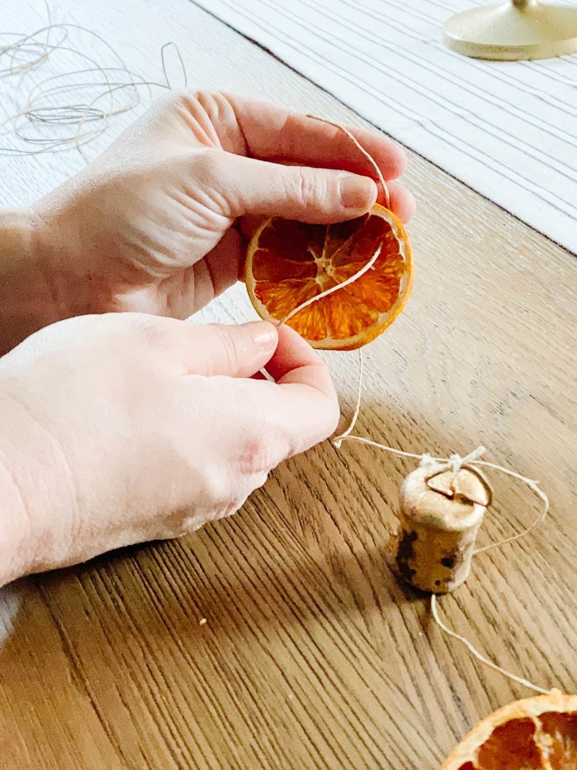 how to thread dried orange slices