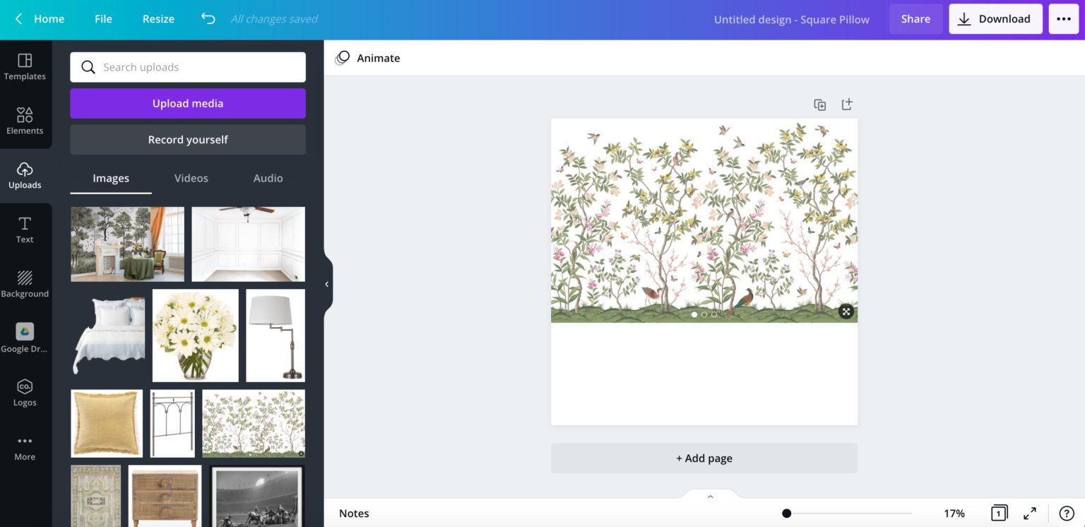 adding wallpaper to a mood board