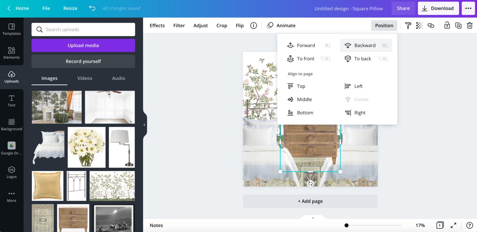 how to layer an image using the canva app