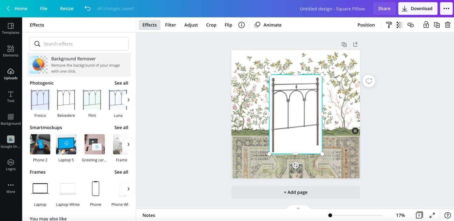 how to remove an image background using the canva app