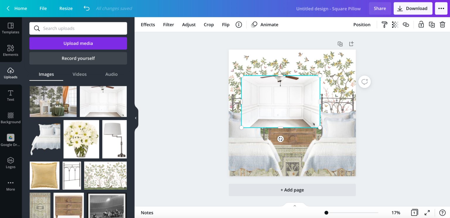 how to make a mood board for a room design using the canva app