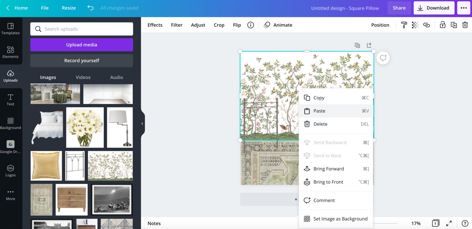 how to duplicate an image using the canva app