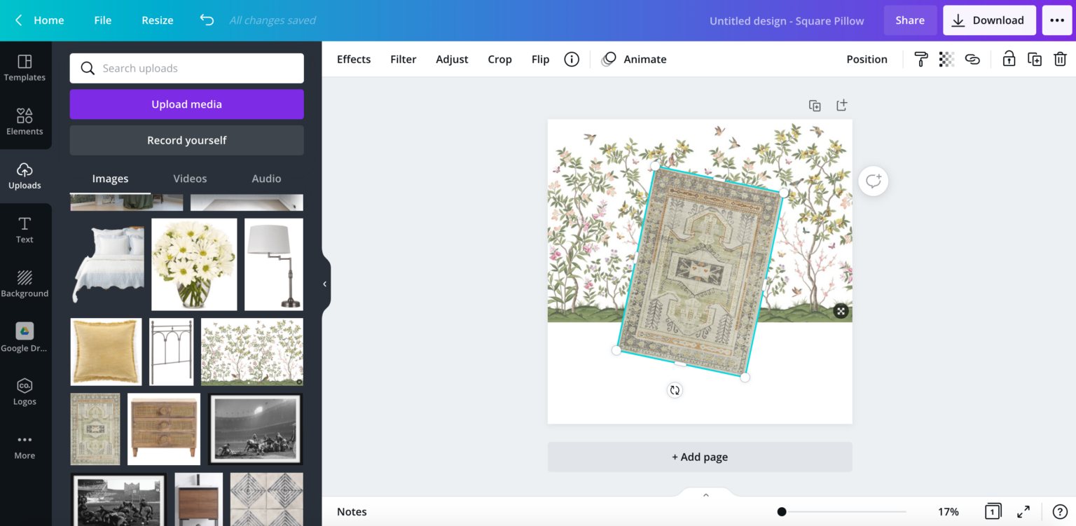 rotating an image using the canva app