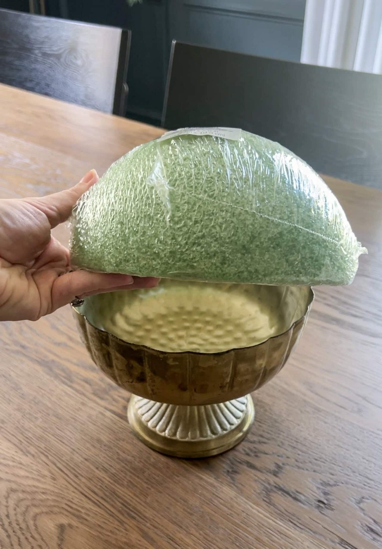 half sphere florist foam and compote bowl for a floral arrangement base