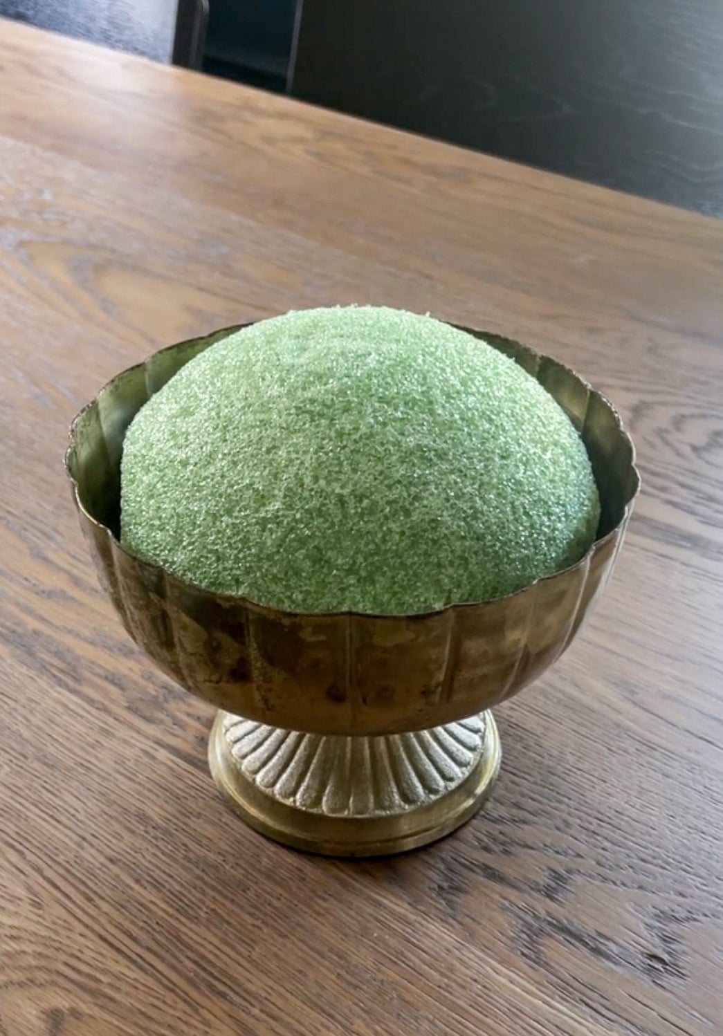 florist foam in a compote bowl for a flower arrangement base