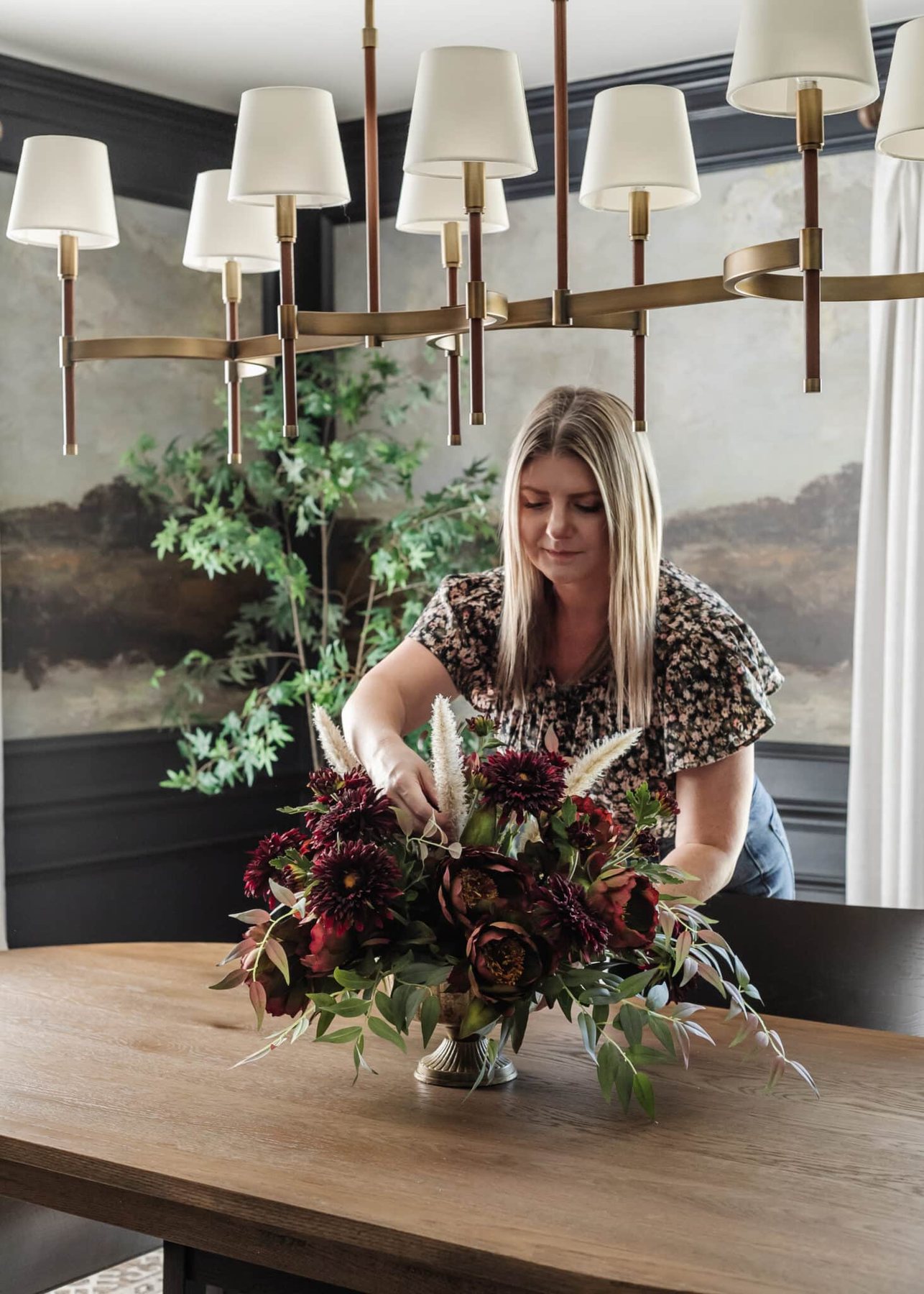 adding foxtail grass in a fall centerpiece