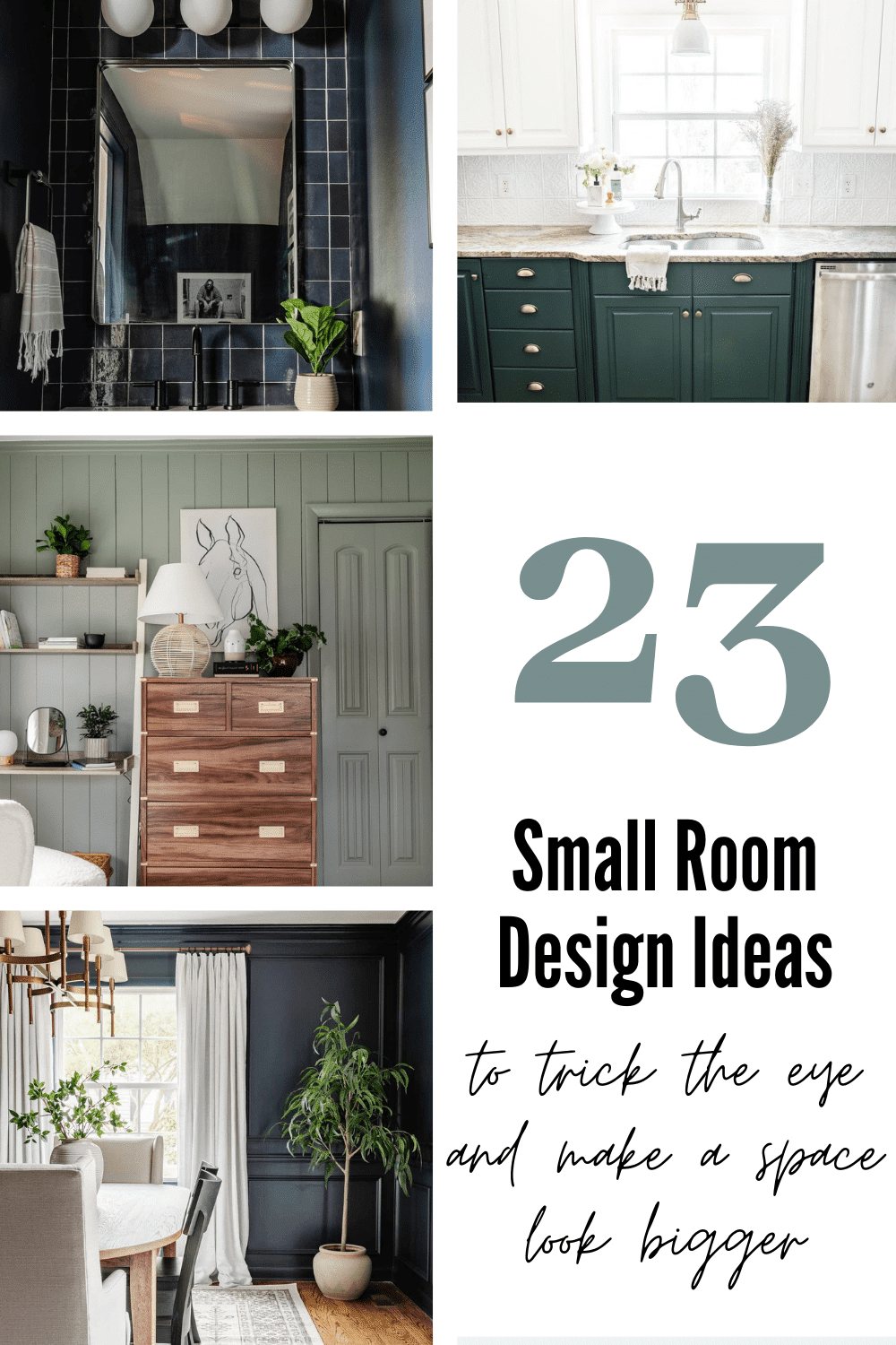 Small room design tricks for decorating, furniture selecting, choosing paint colors, and utilizing function to make a space look bigger.