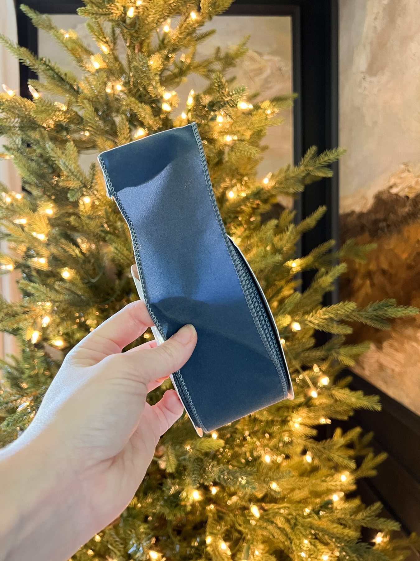 wired 2 1/2" velvet ribbon in antique blue