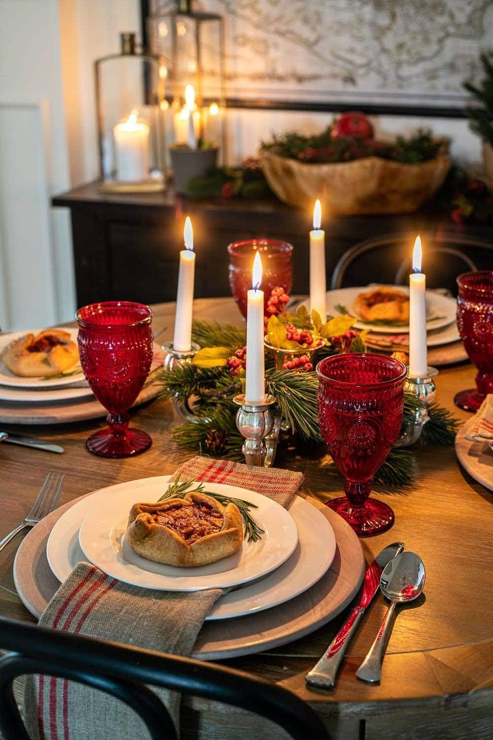 Swedish Christmas centerpiece using an advent candelabra to mimic the St. Lucia crown
