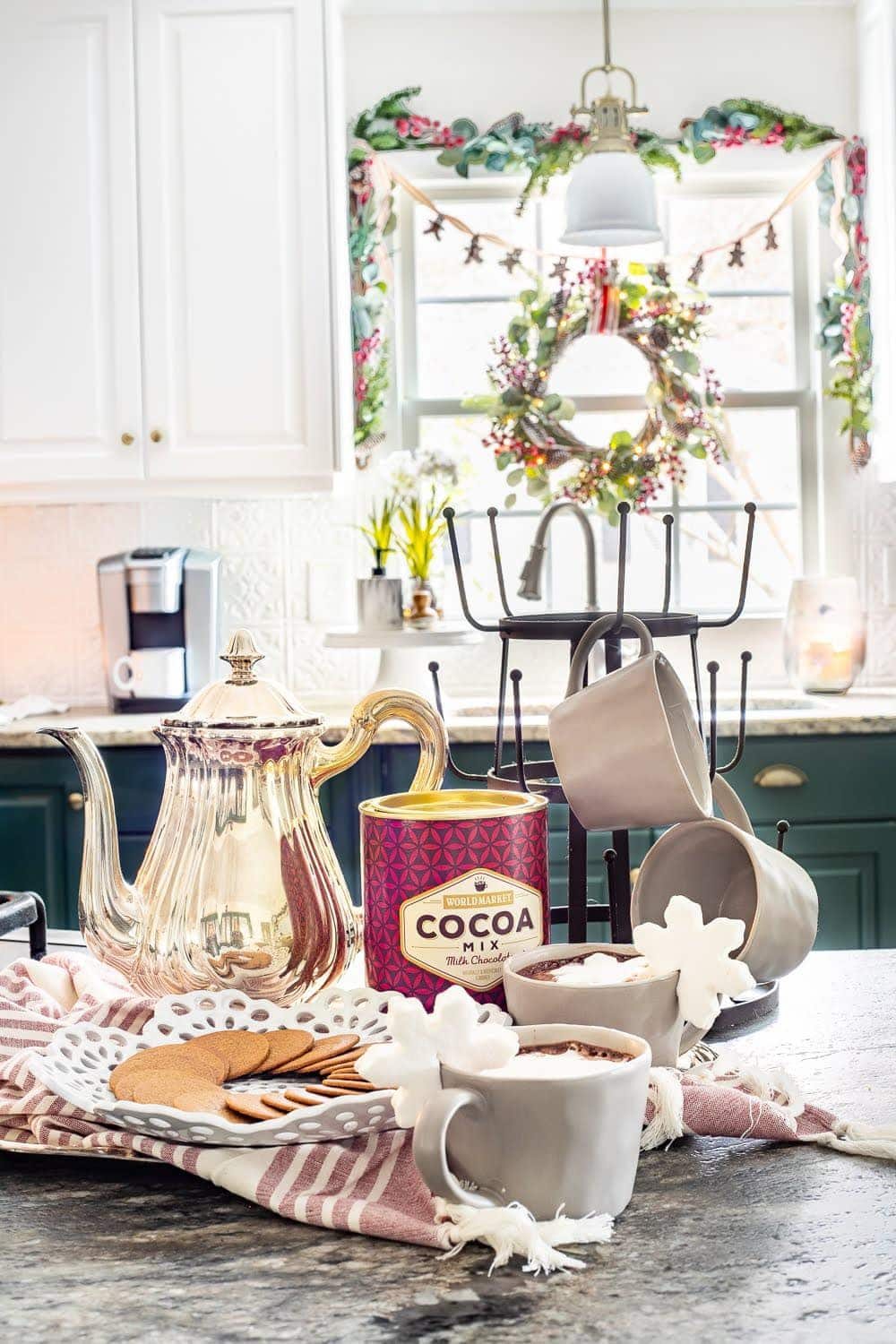Christmas kitchen with hot cocoa station