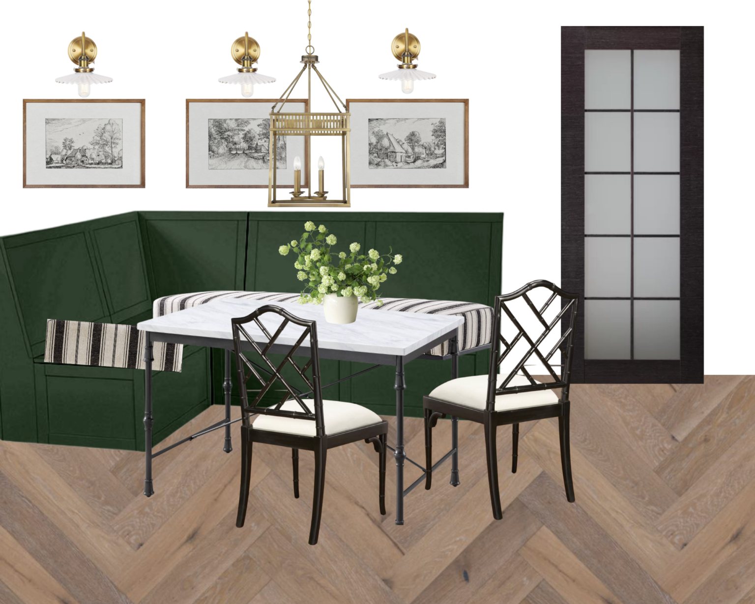 breakfast nook banquette green - modern Parisian style
