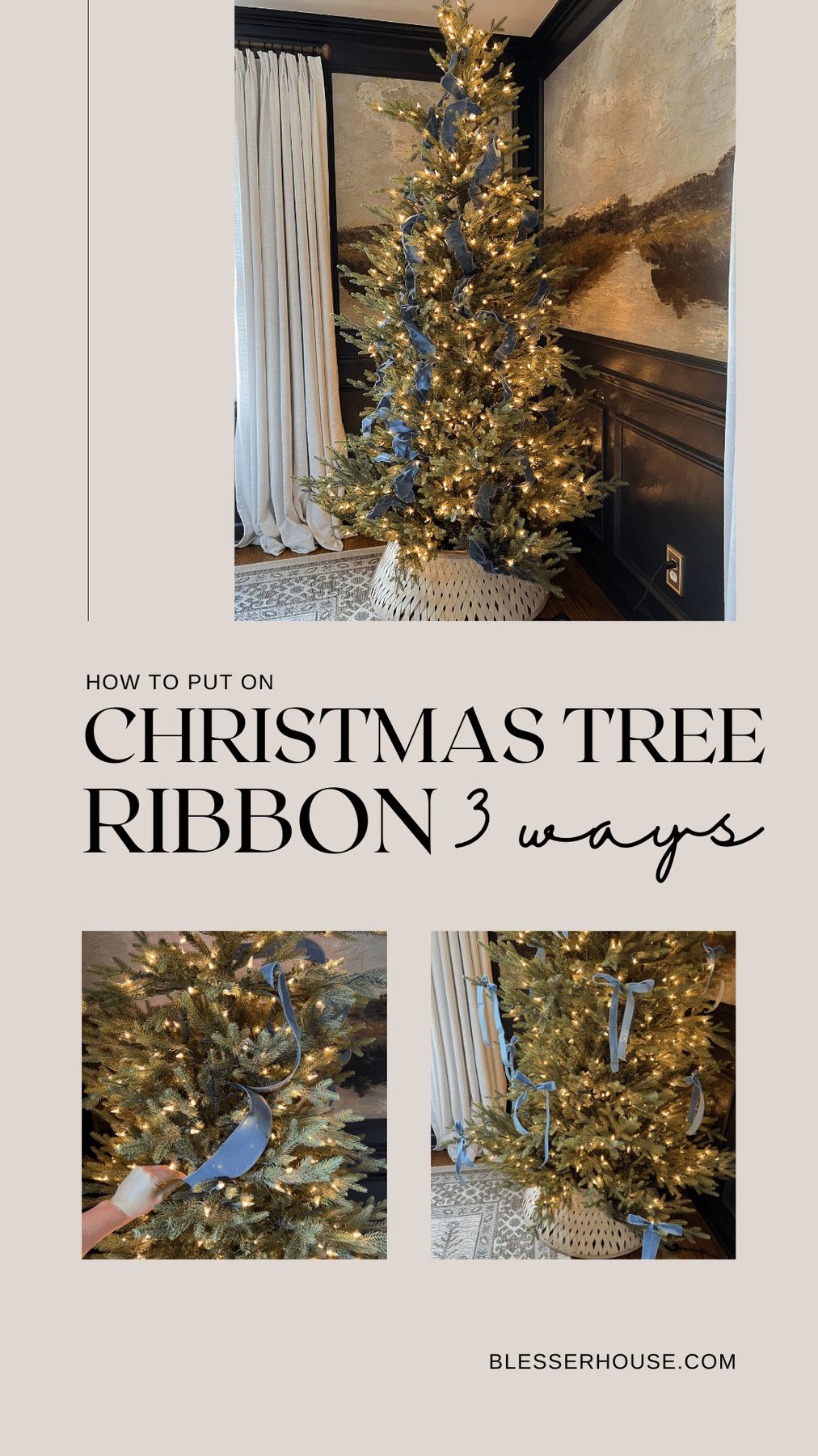 how to add ribbon to Christmas trees 3 ways