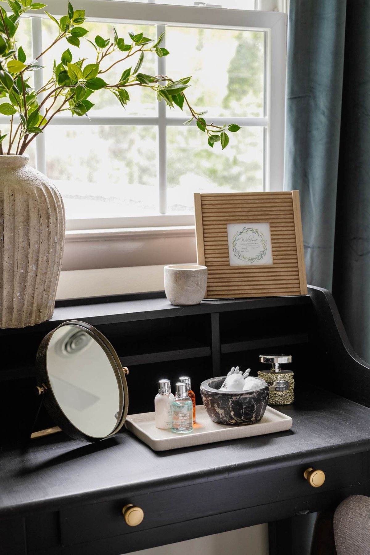guest bedroom vanity toiletries