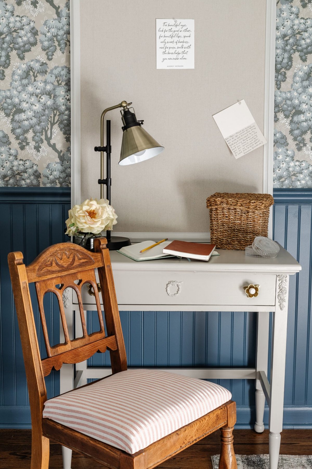 bedroom desk and vanity with refinished wood chair