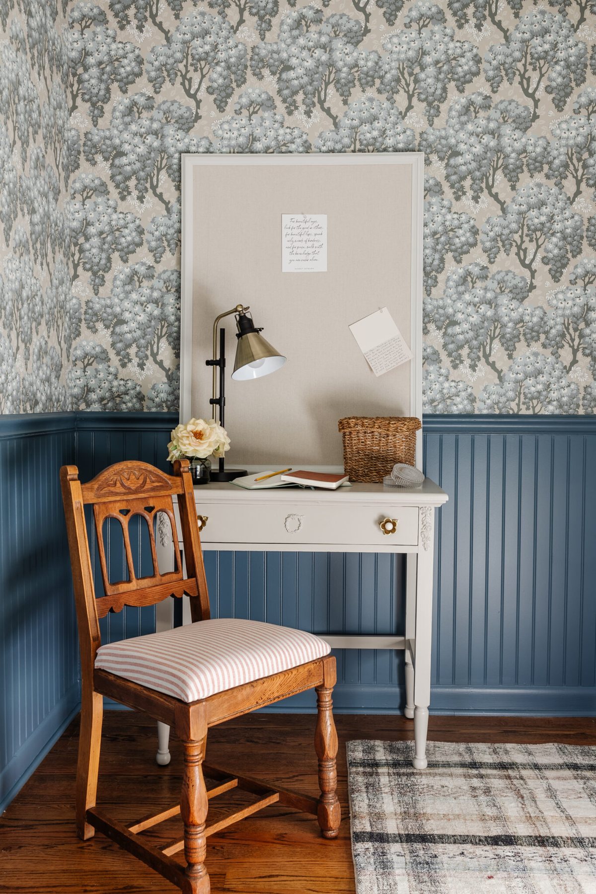 bedroom desk and vanity with refinished wood chair