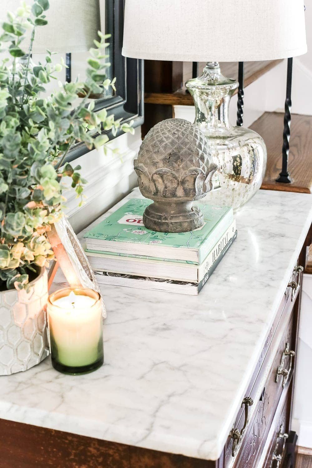 How to Remove Stains from Marble + Foyer Chest Makeover | unigumushane.com - A quick and simple tutorial for removing stains from white marble using kitchen & first aid supplies, plus a Victorian chest makeover and foyer update.