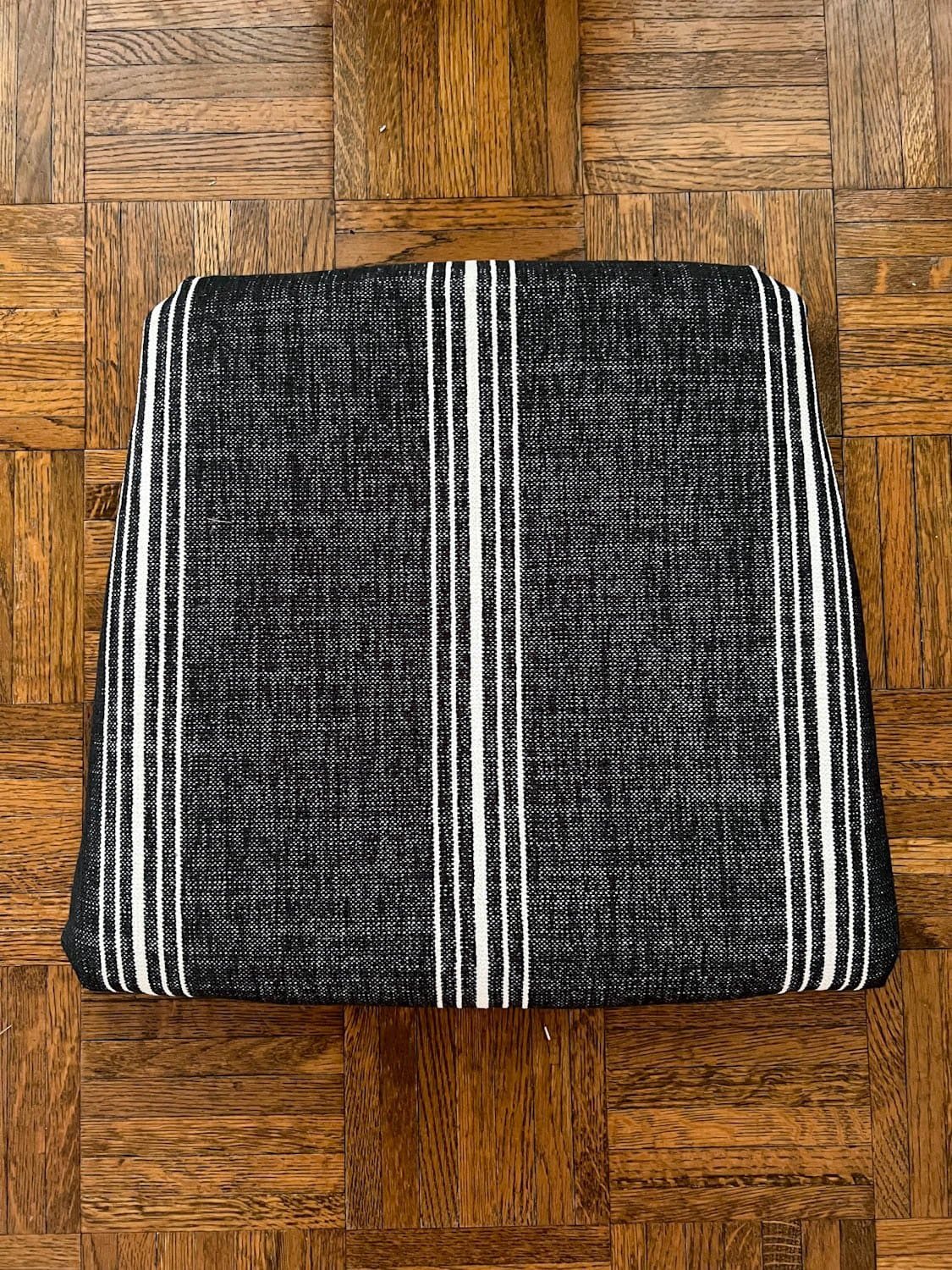 reupholstered dining chair seat with striped Crypton fabric