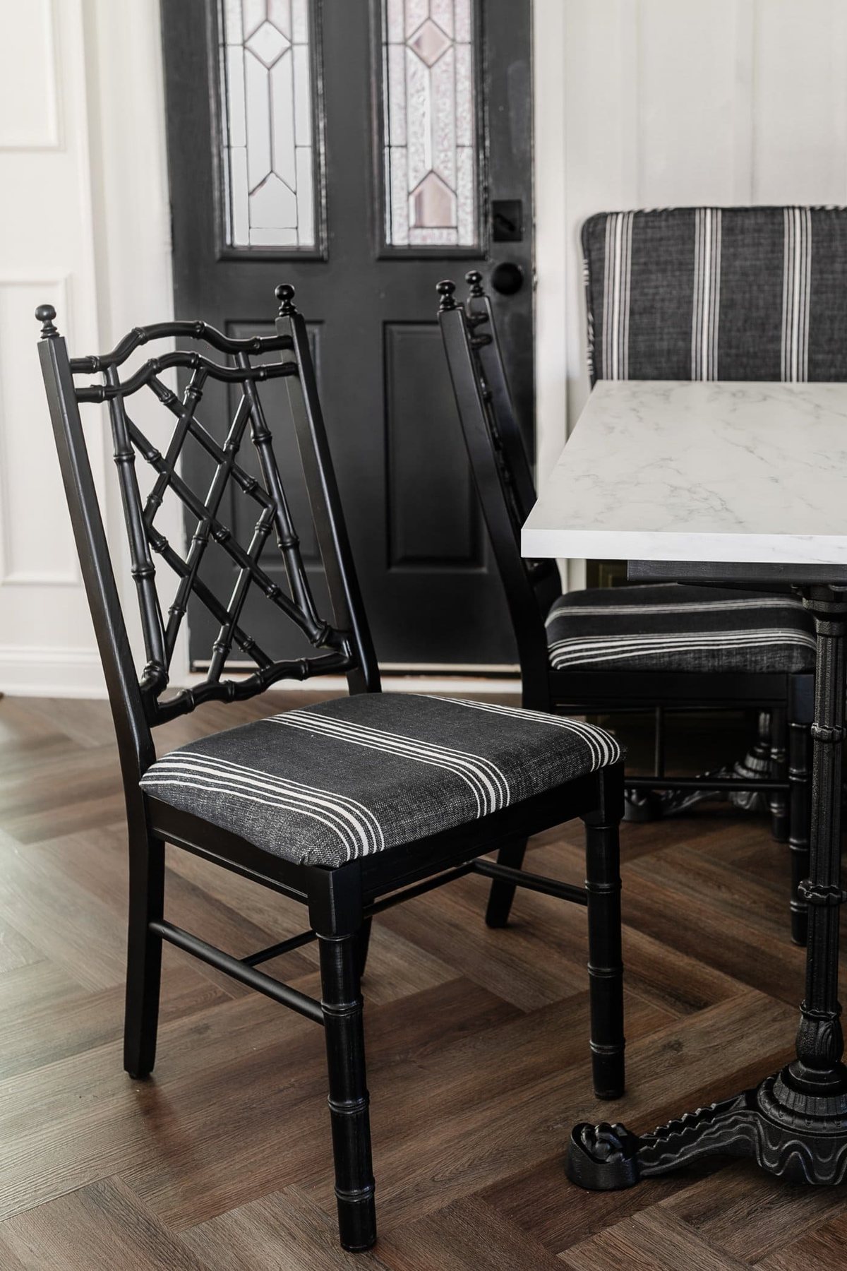 How to Reupholster Dining Chair Seats + Faux Bamboo Chair Makeover