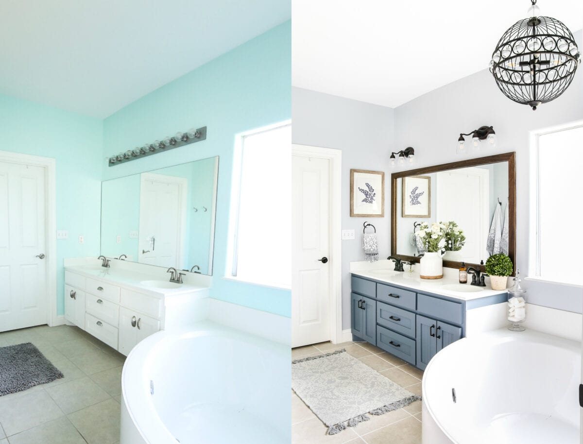 budget-friendly bathroom makeover with spray painted bathroom fixtures