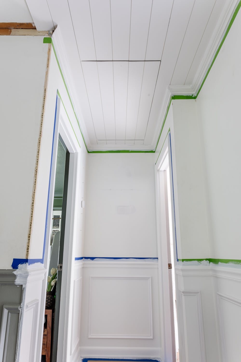 how to hide attic door in ceiling with tongue and groove