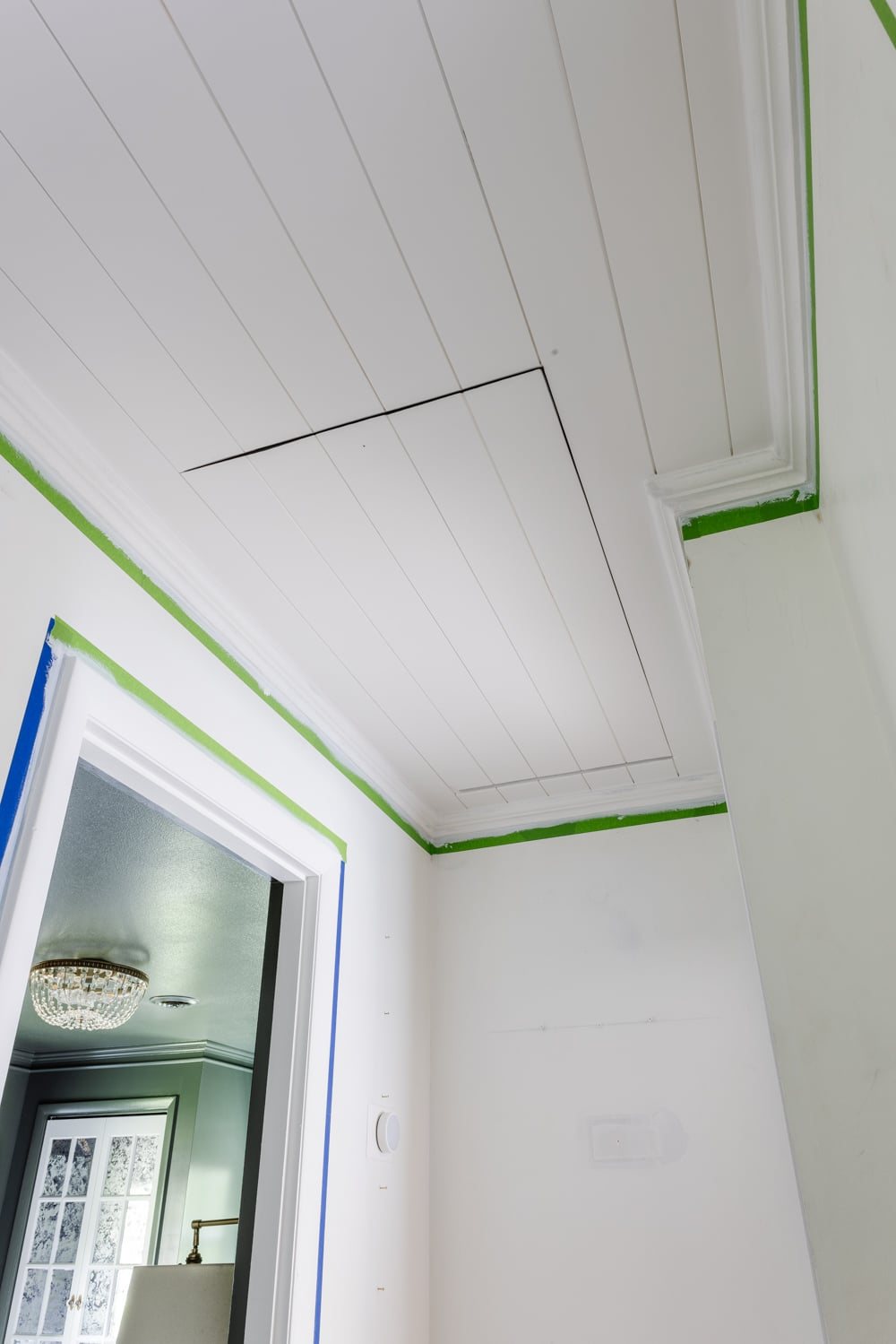 how to hide attic door in ceiling with tongue and groove