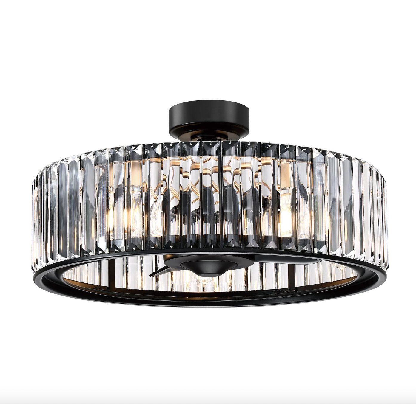 Matte Black Modern Crystal Ceiling Fan