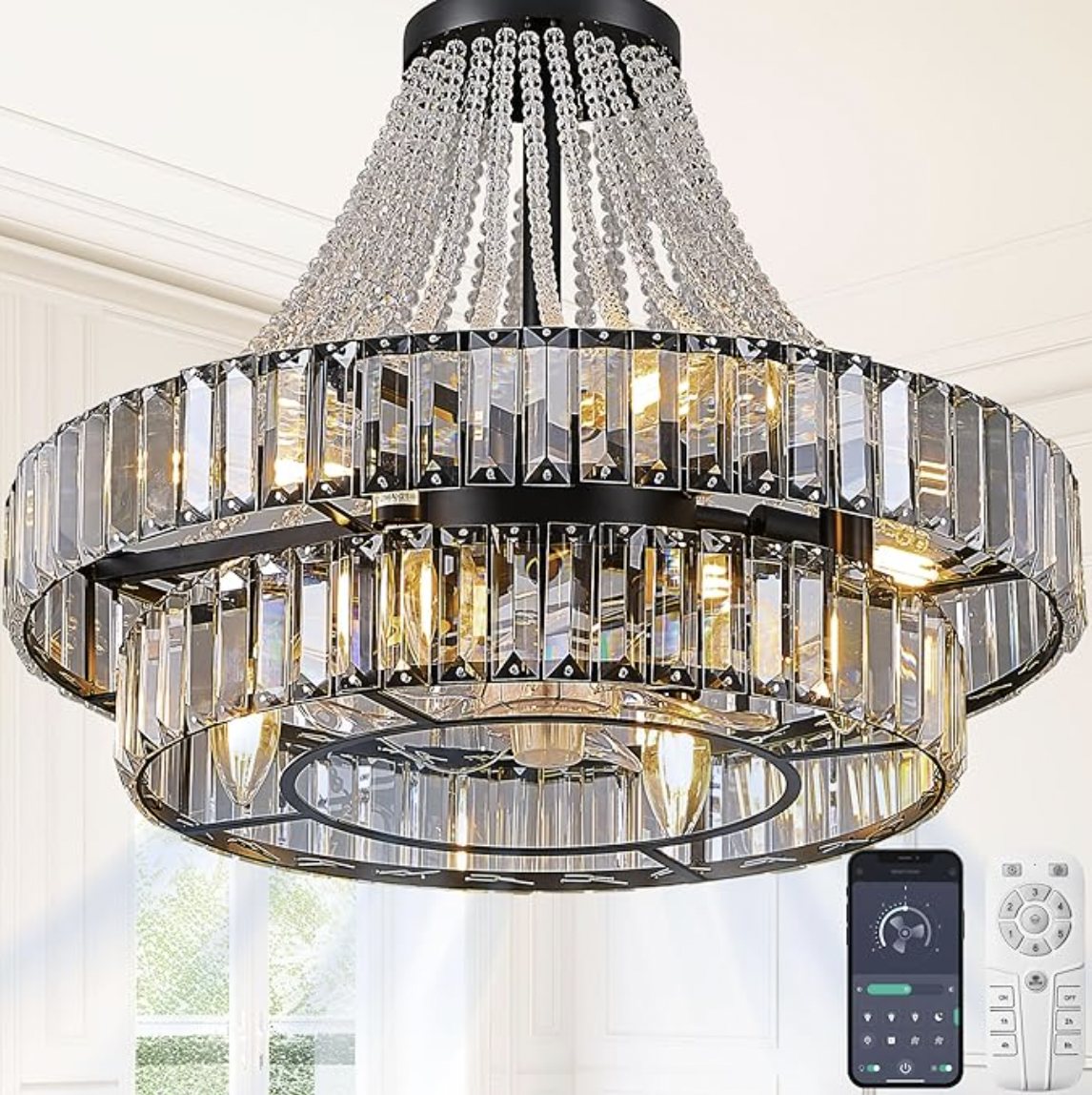 Double Layer Crystal Caged Ceiling Fan
