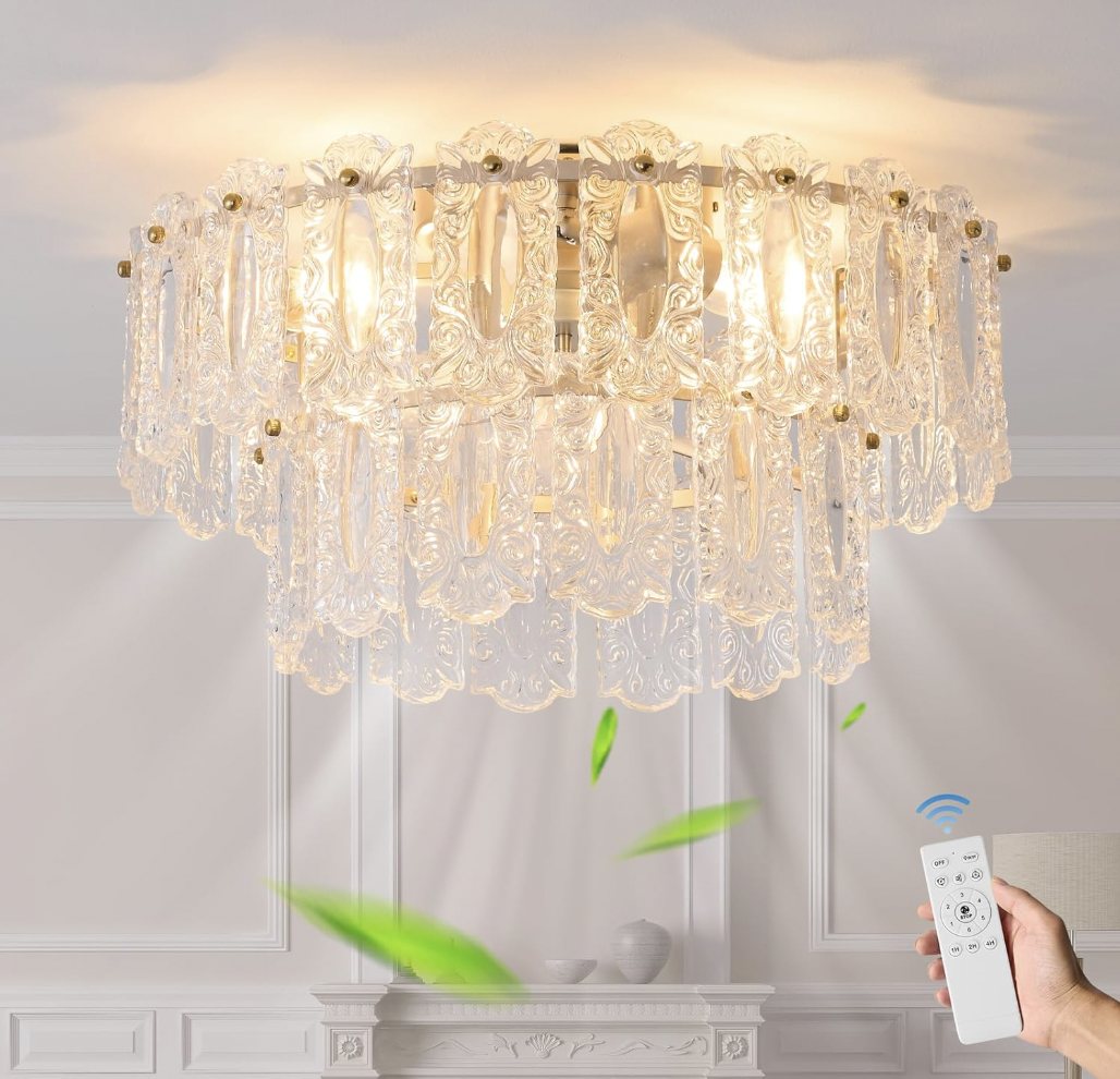 Flush Mount Crystal Ceiling Fan