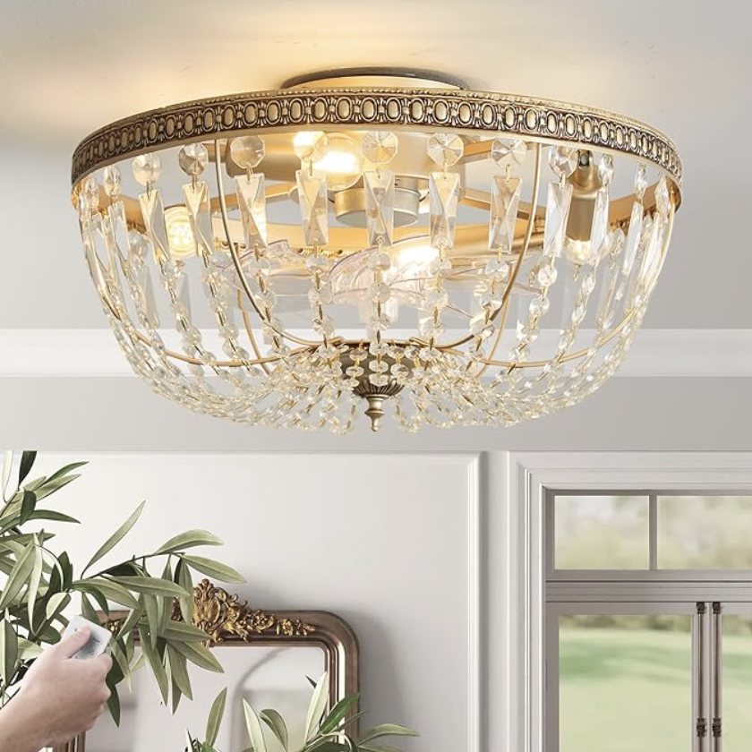 Dome Flush Mount Caged Ceiling Fan