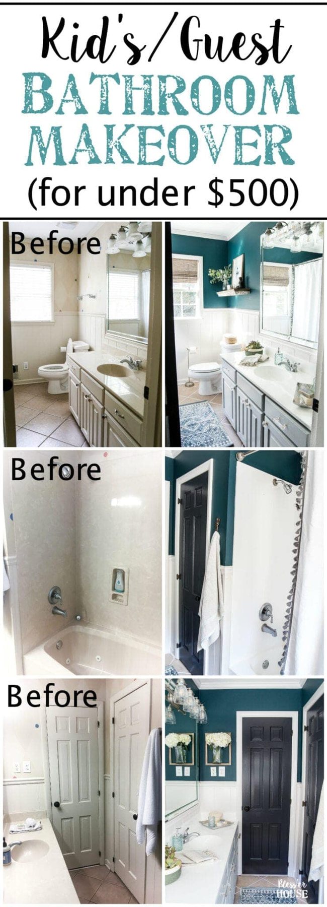 Kid's / Guest Bathroom Makeover on a Budget | unigumushane.com - A shared kid's / guest bathroom gets a full makeover for less than $500 using just paint, DIY tutorials, and decorating tricks. #bathroom #homeimprovement