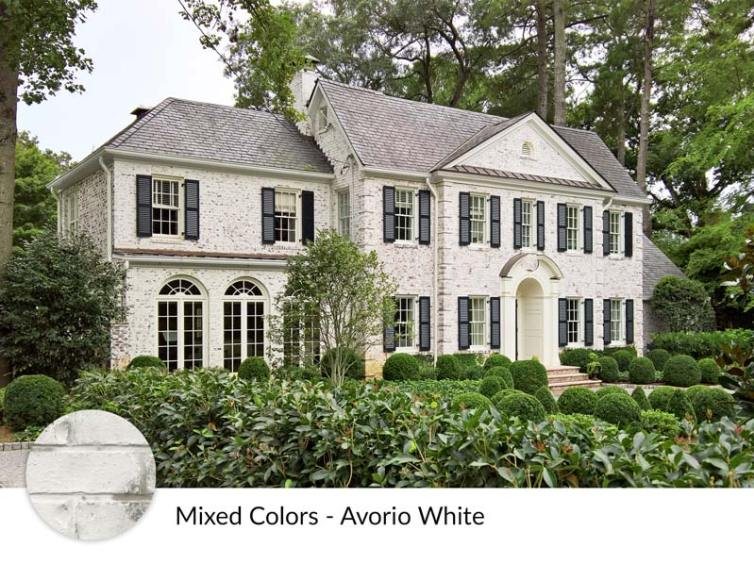 Limewash Brick Exterior Plans | unigumushane.com - A full exterior brick house makeover plan using real slaked limewash paint and trim color options for a classic European look.