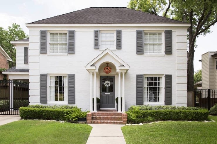 Limewash Brick Exterior Plans | unigumushane.com - A full exterior brick house makeover plan using real slaked limewash paint and trim color options for a classic European look.