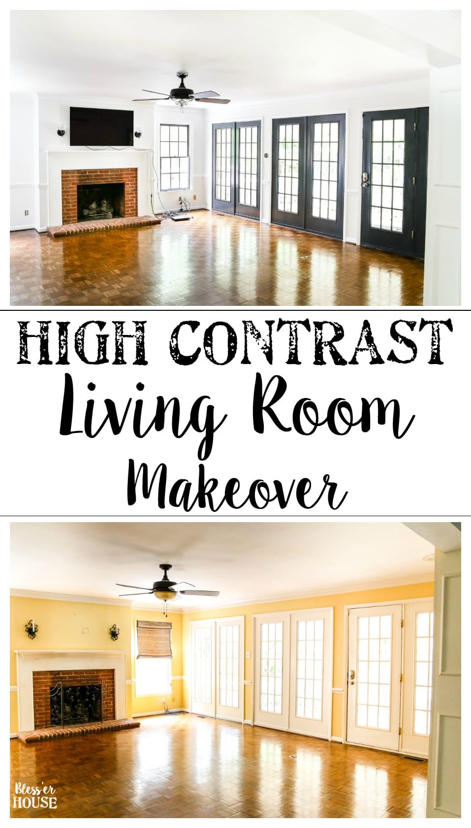 Living Room Makeover - High Contrast Paint | unigumushane.com - A beige, dated living room gets a classic and chic high contrast makeover using just Benjamin Moore paint for a simple, inexpensive way to create drama.