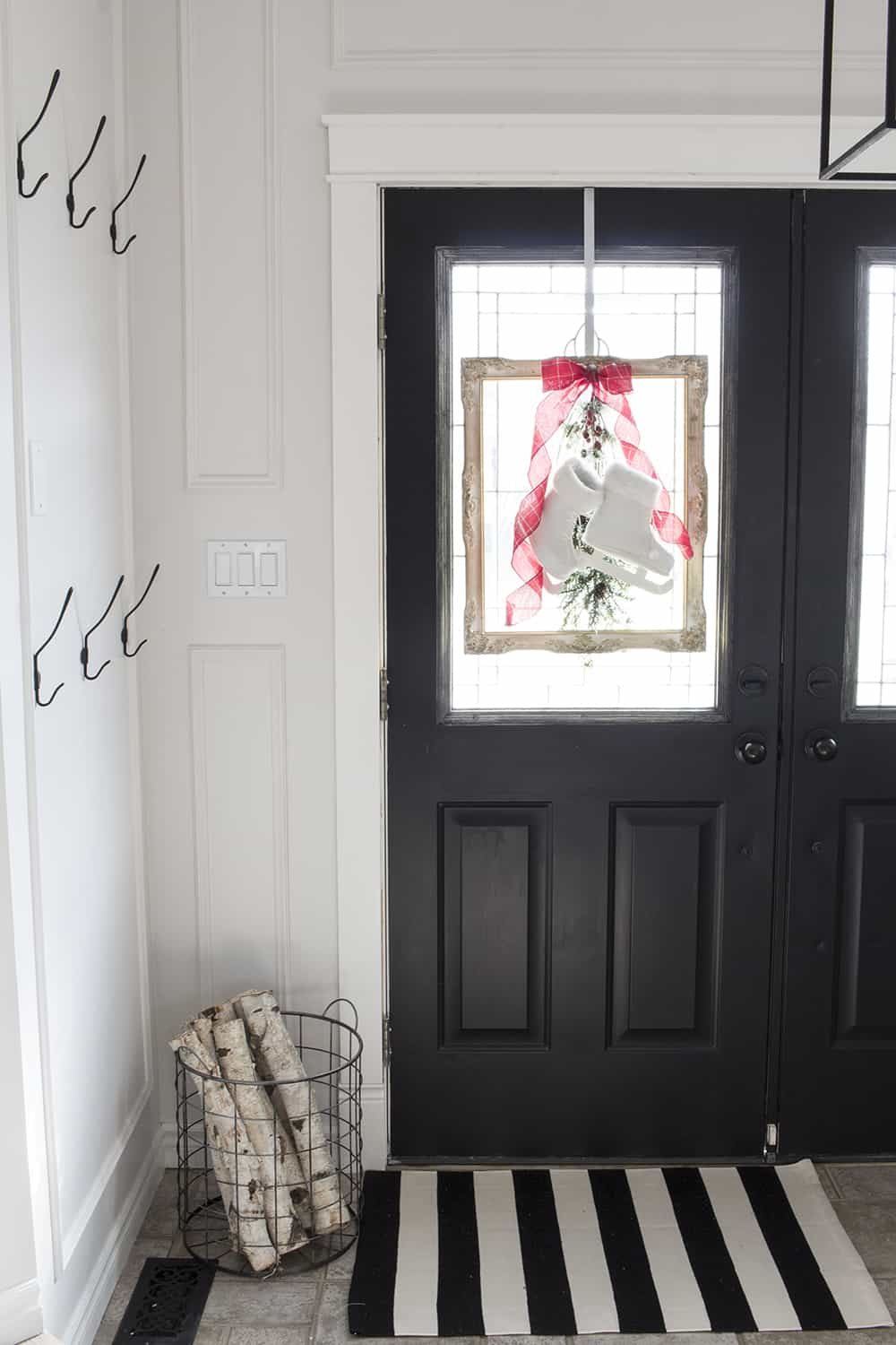 French Farmhouse Christmas Decor Idea - Frame, Skates and Greenery 2