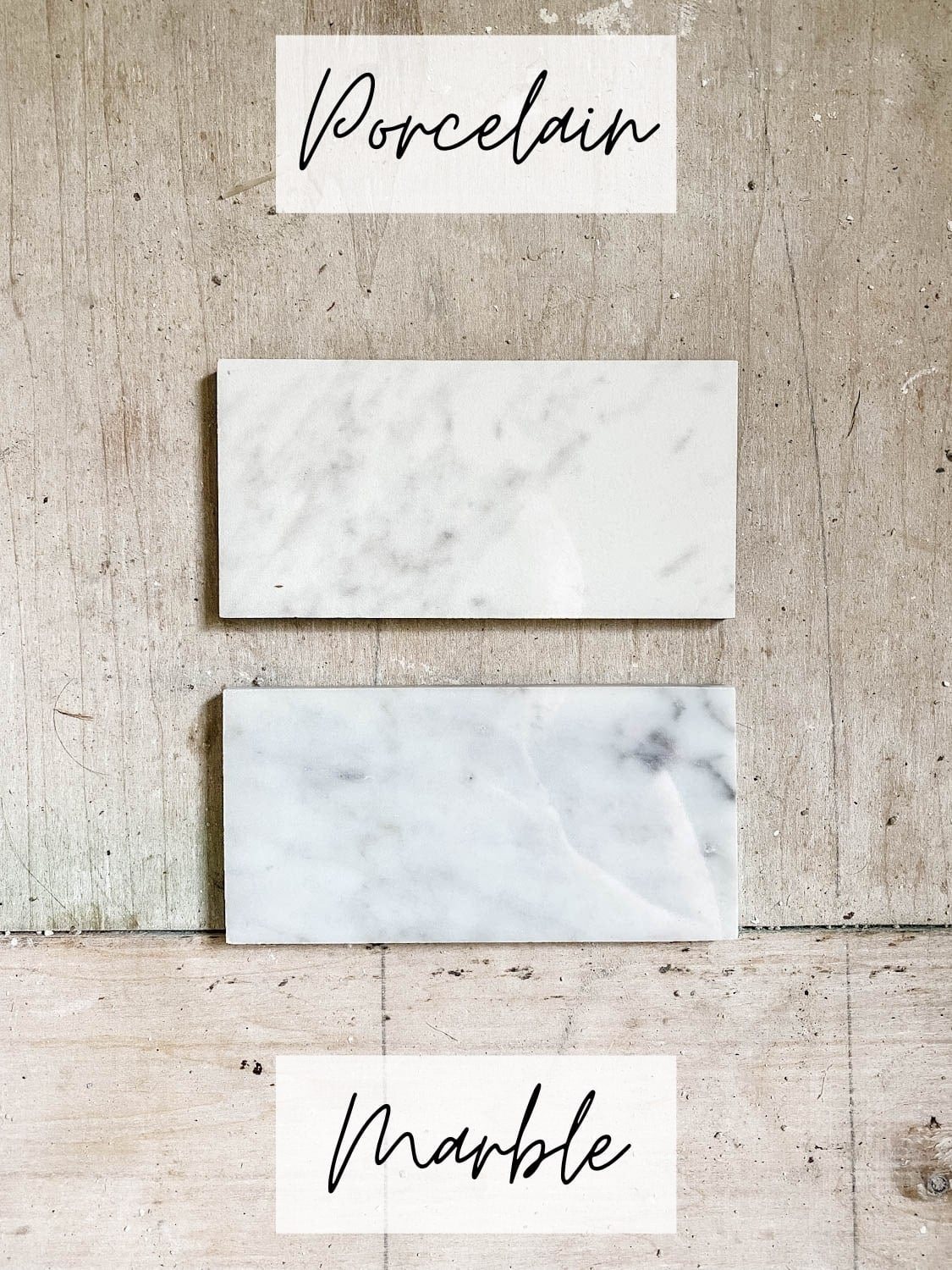 comparing marble tile and porcelain look porcelain tile