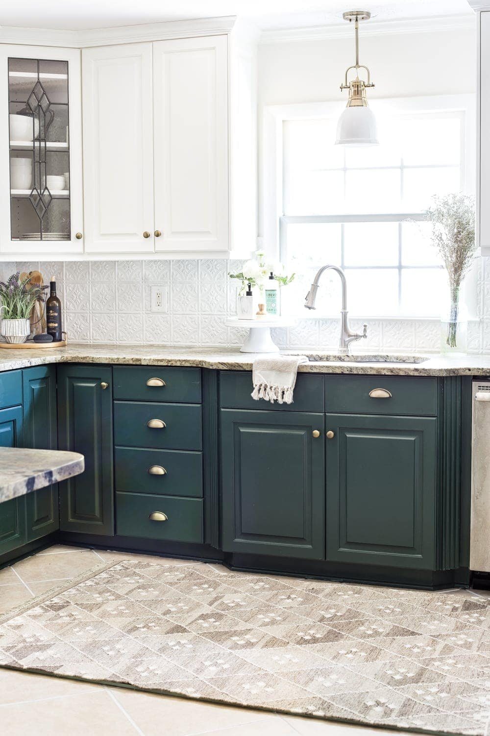 deep green kitchen cabinets and memory foam kitchen rug
