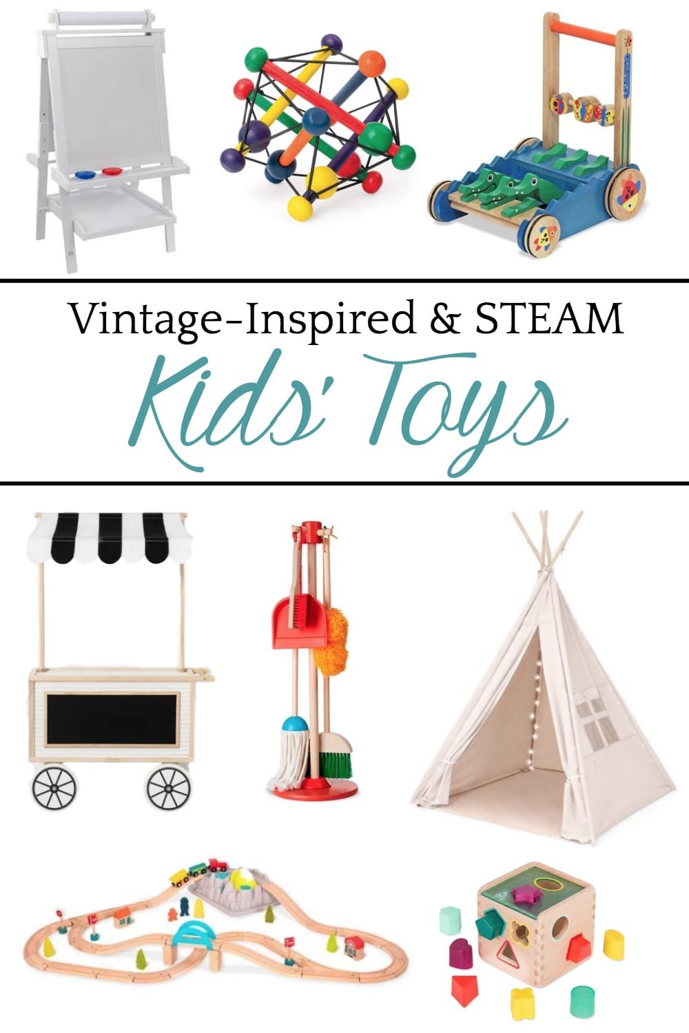 A round-up shopping guide of the most highly rated streamlined modern baby gear and vintage-inspired STEAM toys to inspire sensory development.