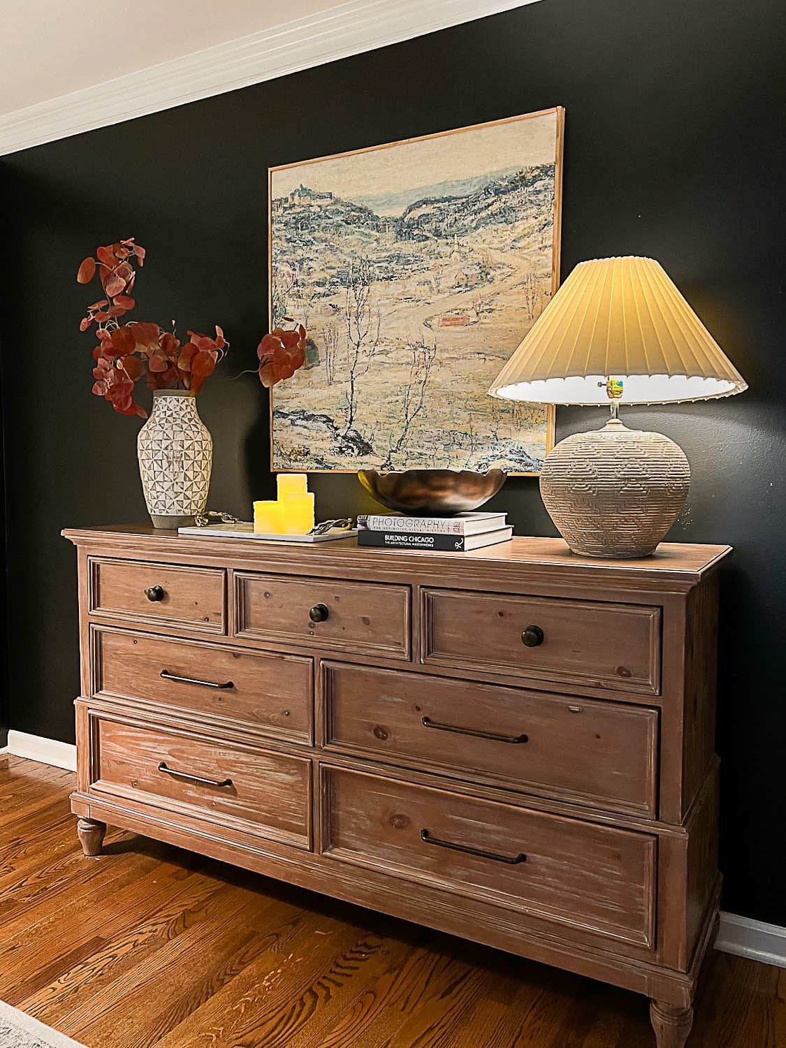 DIY art hung above a dresser