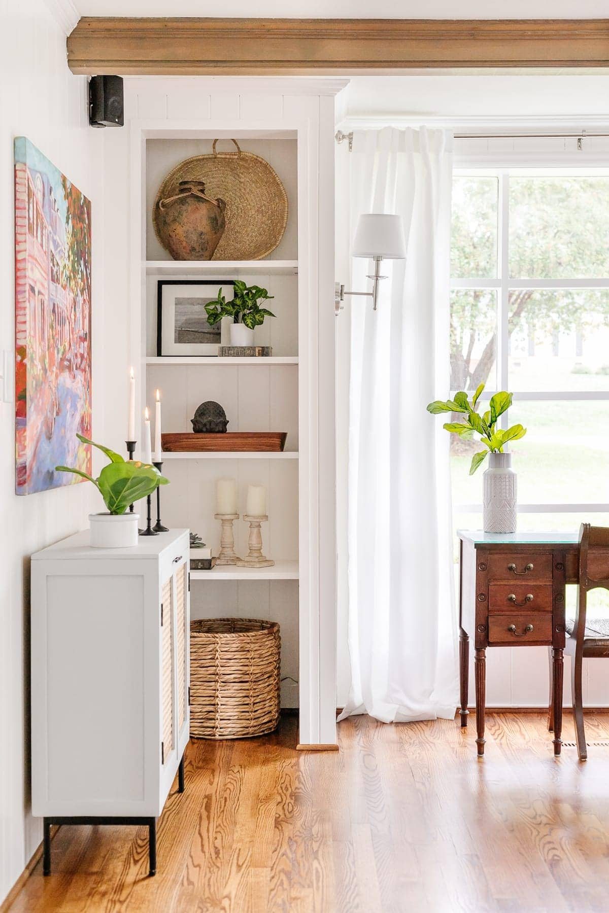closets converted into built-in shelves in an office