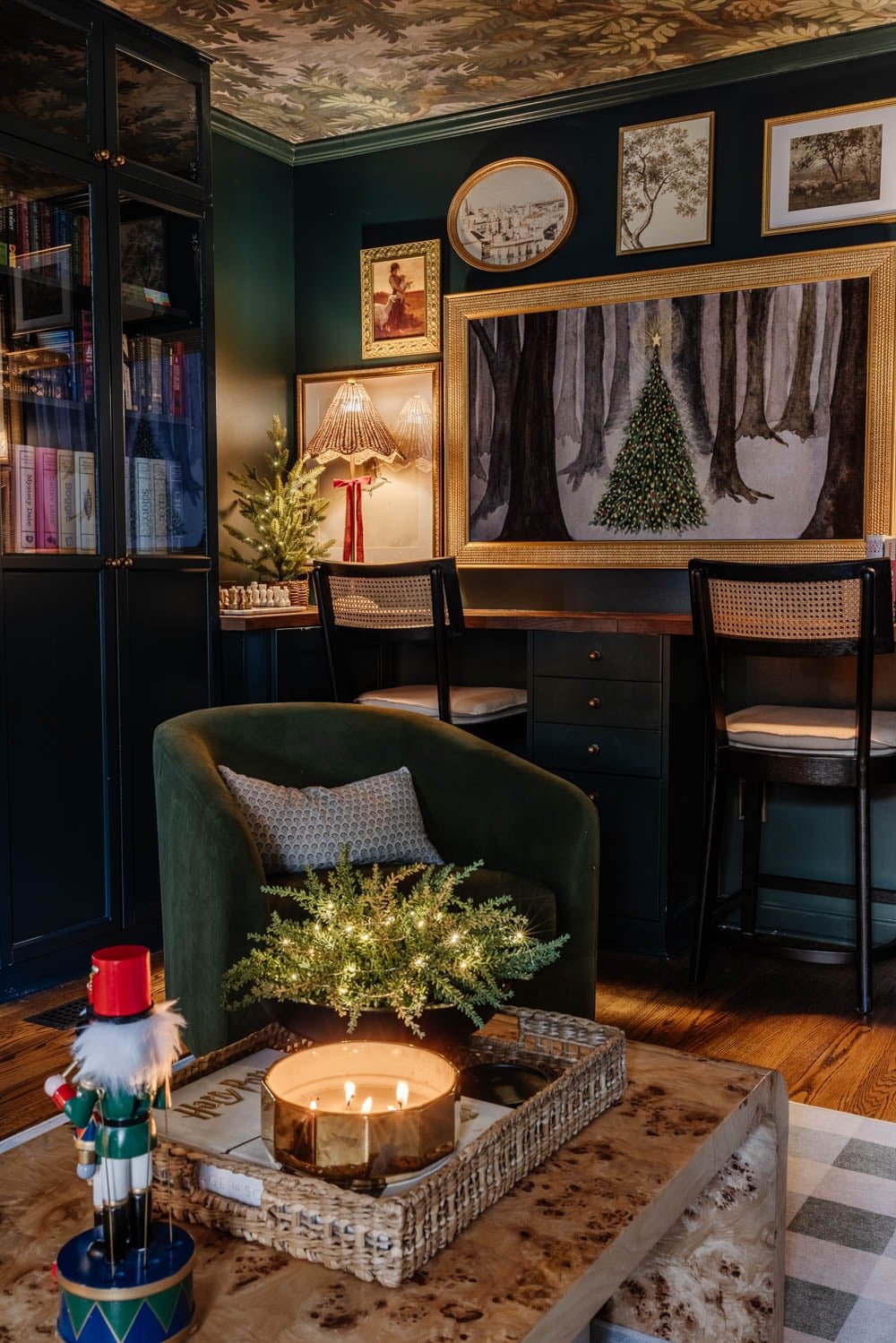 moody traditional Christmas media room / home theater room