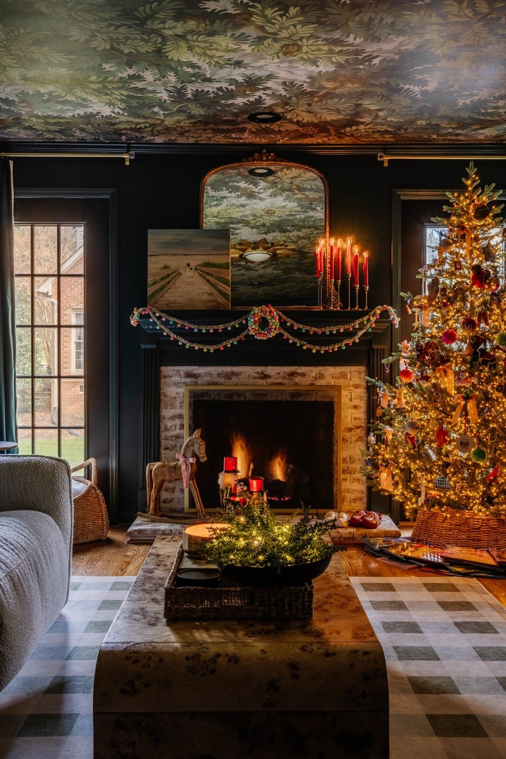 moody traditional Christmas media room / home theater room